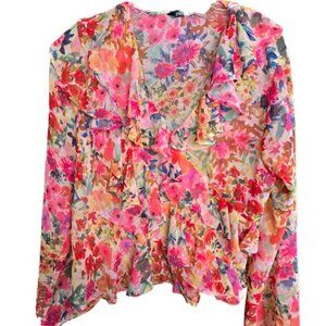 Zara Floral Blouse with Asymmetric Ruffles